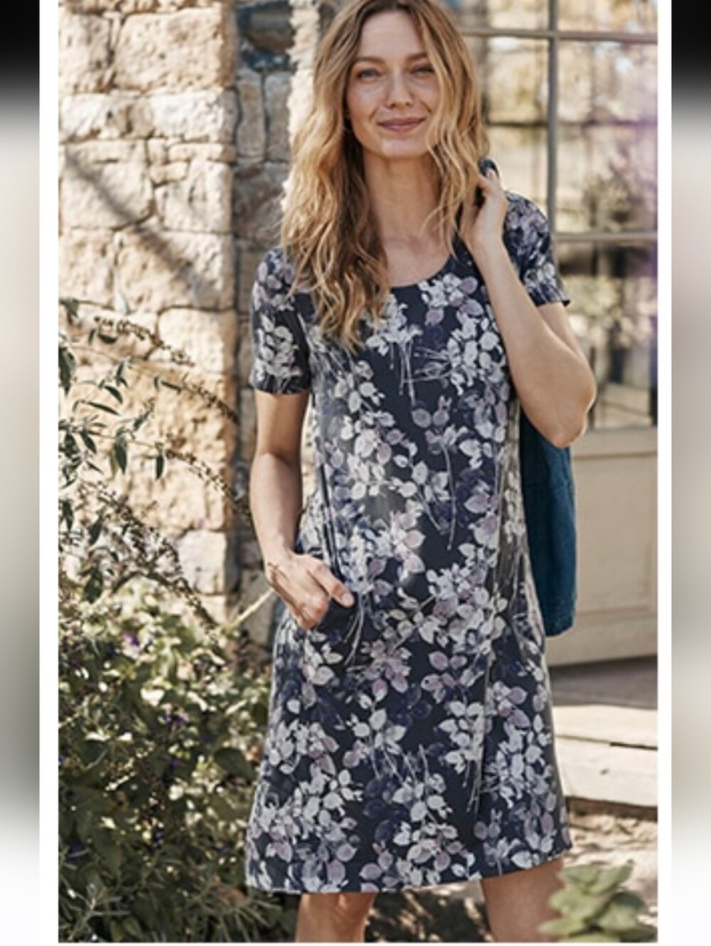 J. Jill Pima Cotton Perfect T-Shirt A-line Shortsleeve Floral Dress Gray/Purple